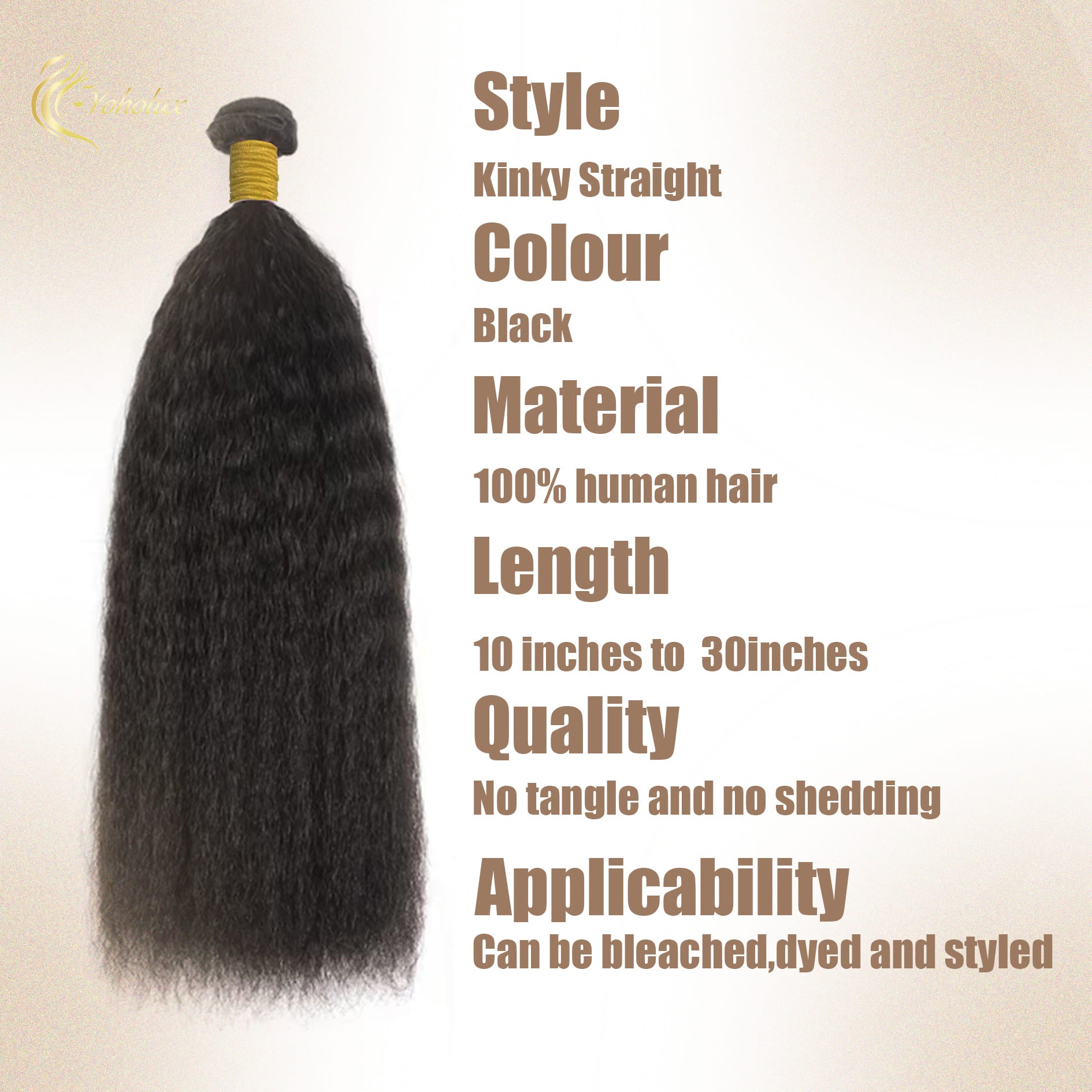 Yoholus Kinky Straight Hair Bundle 100% Human Hair