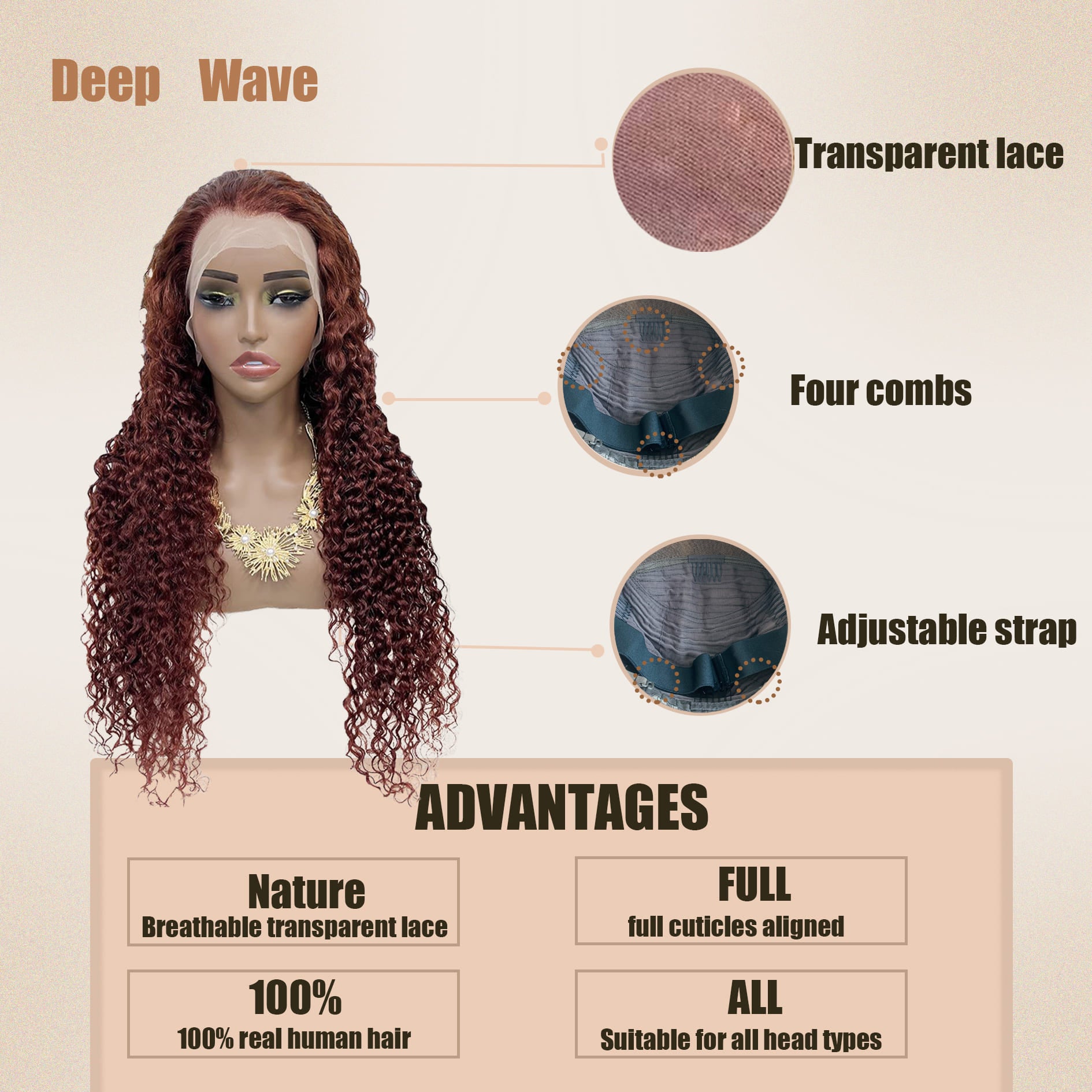 Yoholus Red Deep Wave Wig with 13*4 Transparent Lace Frontal