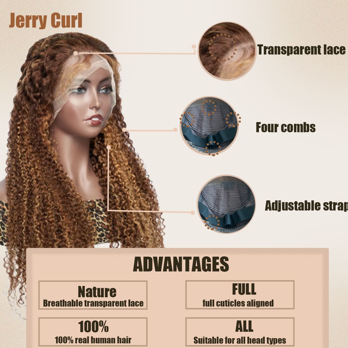 Yoholus P4-27 Jerry Curl Wig with 13*4 Transparent Lace Frontal