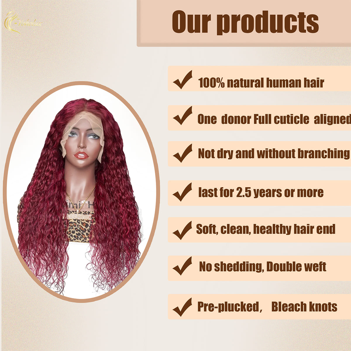 Yoholus Red Deep Wave Wig with 13*4 Transparent Lace Frontal