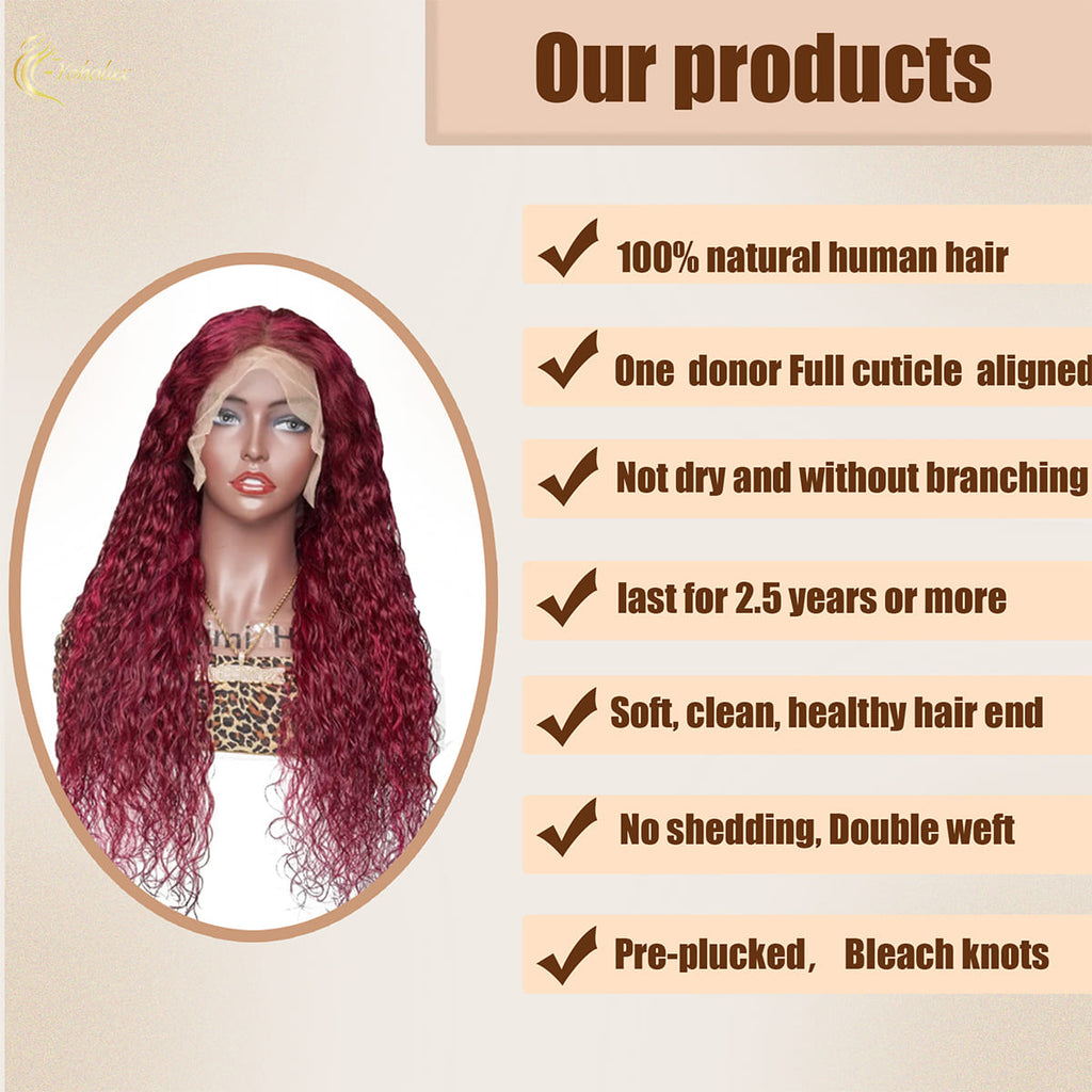 Yoholus Red Deep Wave Wig with 13*4 Transparent Lace Frontal