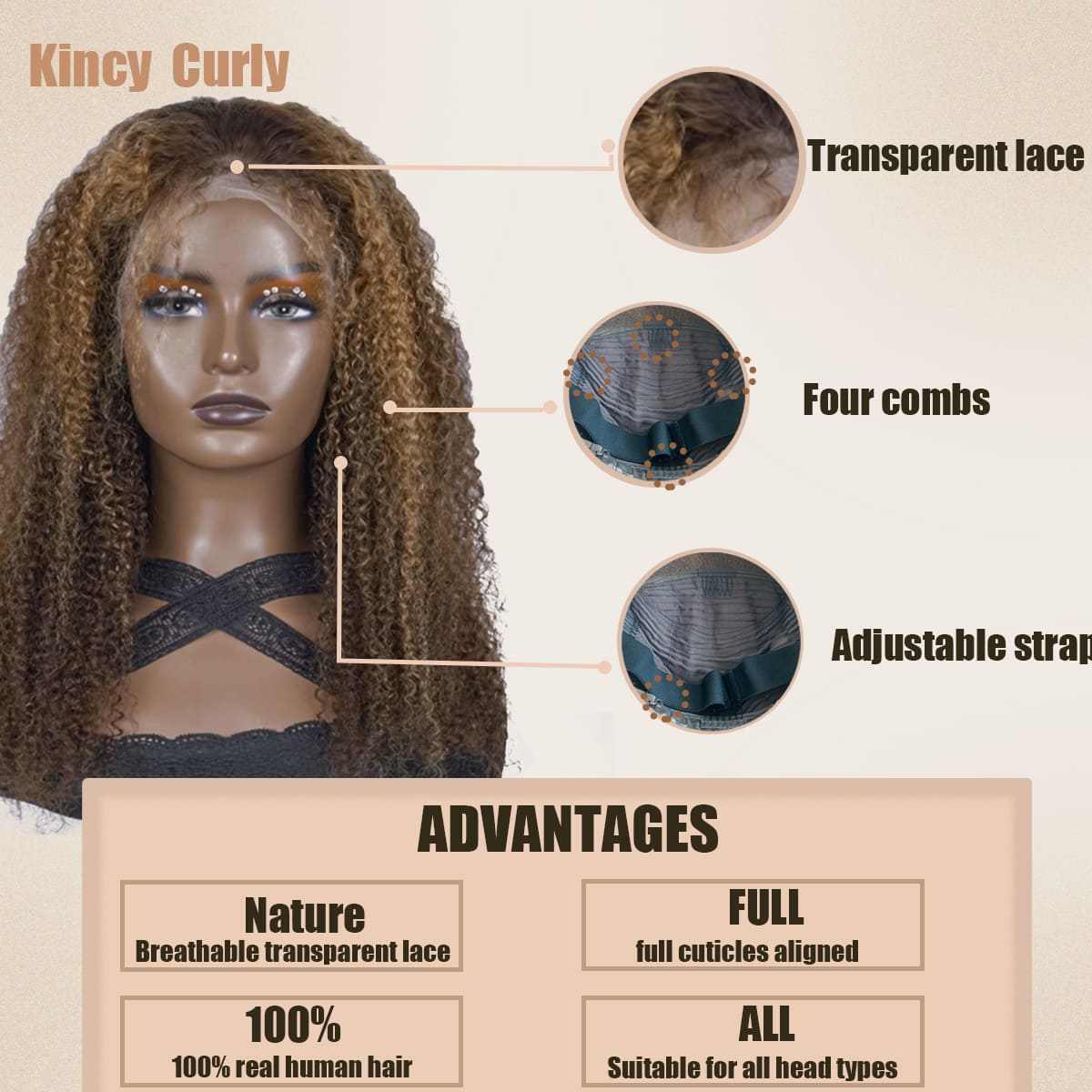 Yoholus P4-27 Kincy Curly Wig with 13*4 Transparent Lace Frontal