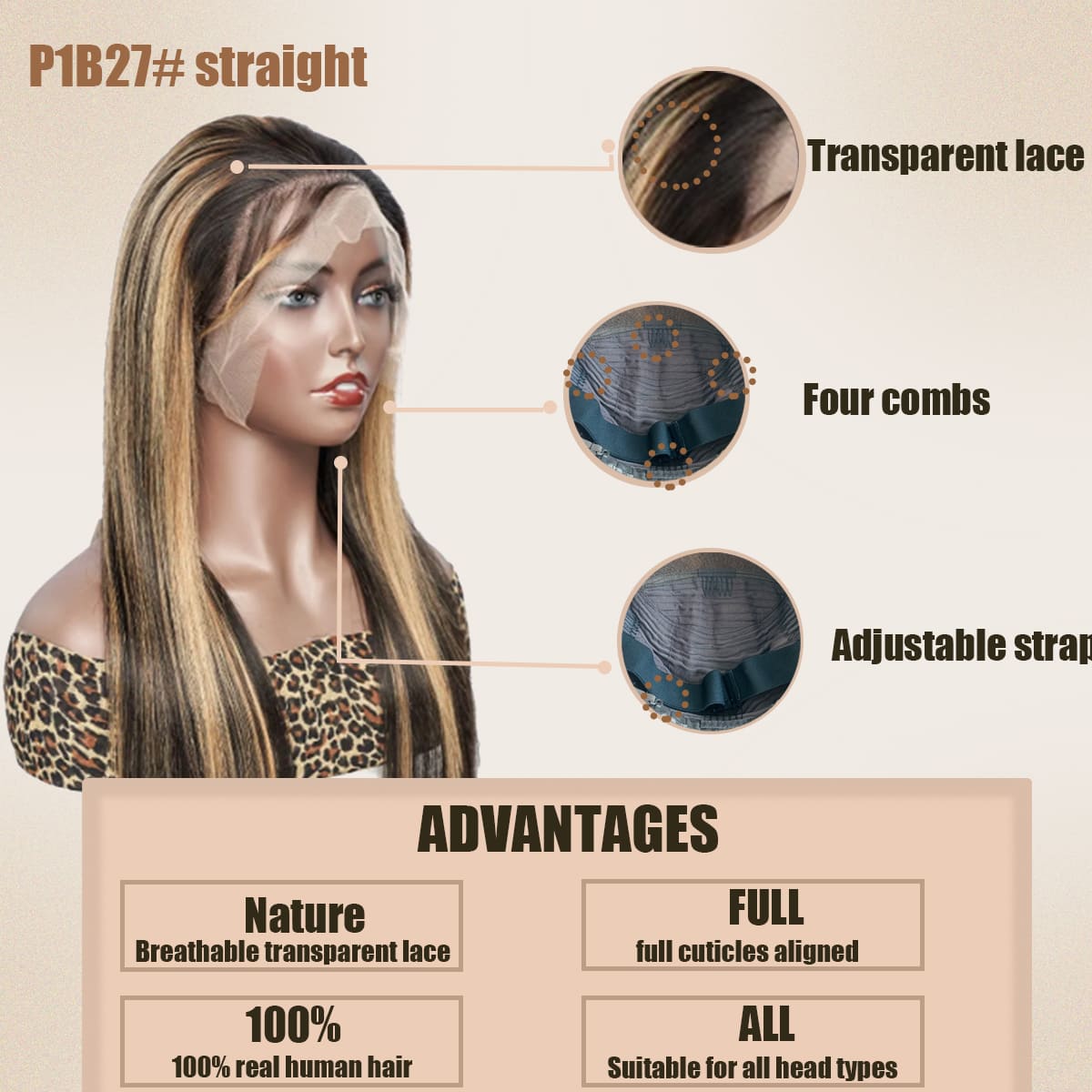 Yoholus P1b27# Straight Wig with 13*4 Transparent Lace Frontal