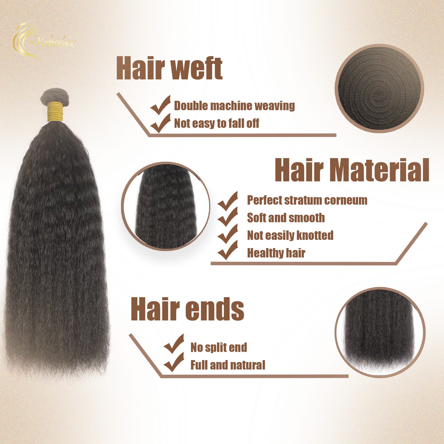 Yoholus Kinky Straight Hair Bundle 100% Human Hair